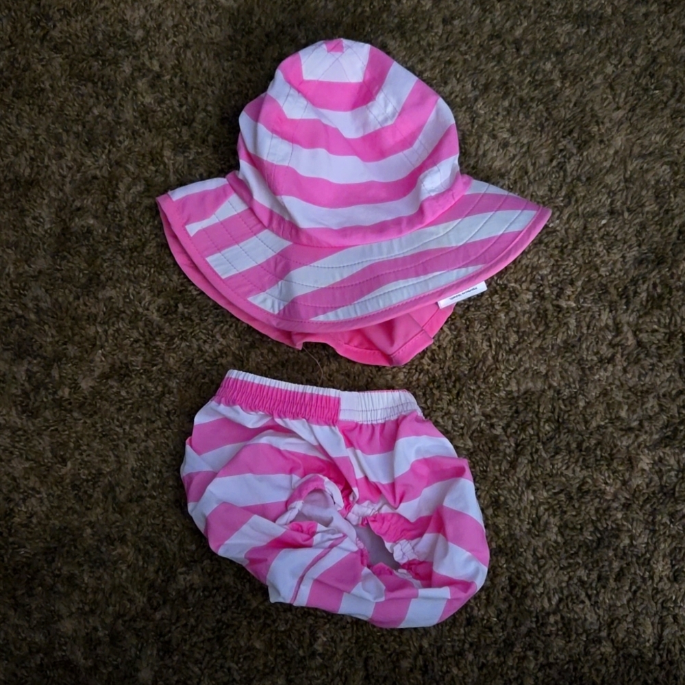 Pottery Barn Kids sun hat/ diaper cover up. Carter's sun top suit.